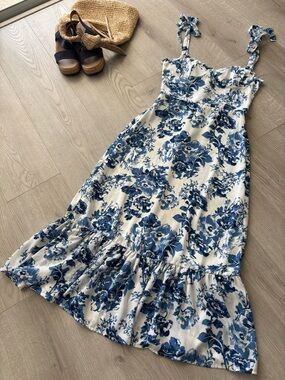AQUA XS Blue Floral Tie-Shoulder Sundress